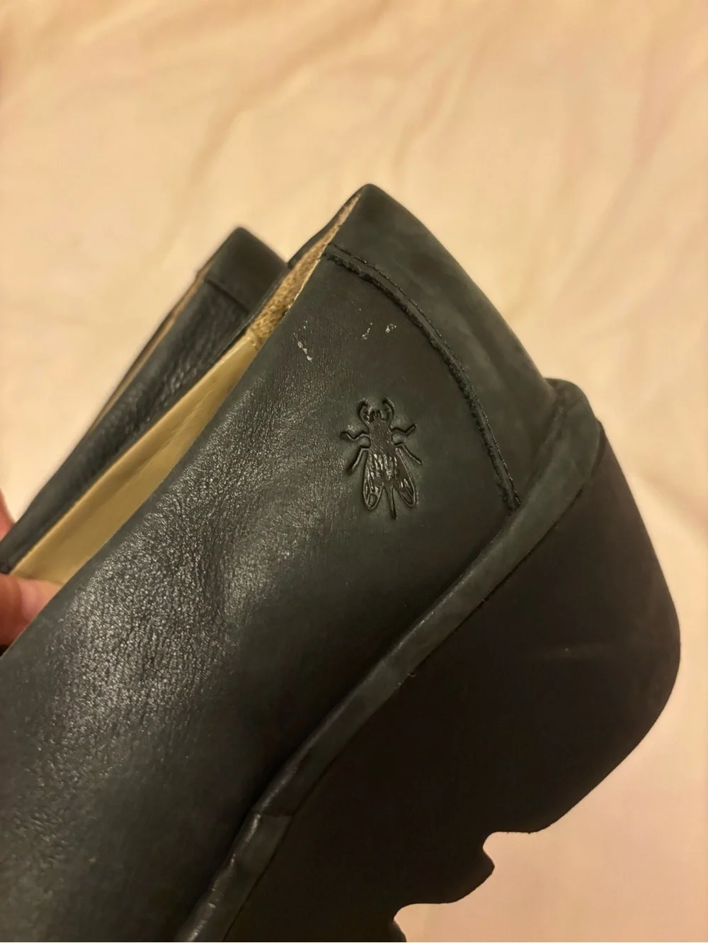 Fly London Black Leather Platform Slip-On